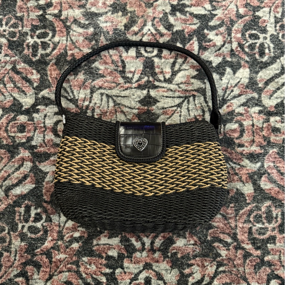 EUC Vintage Brighton Black Woven Straw Shoulder Bag
